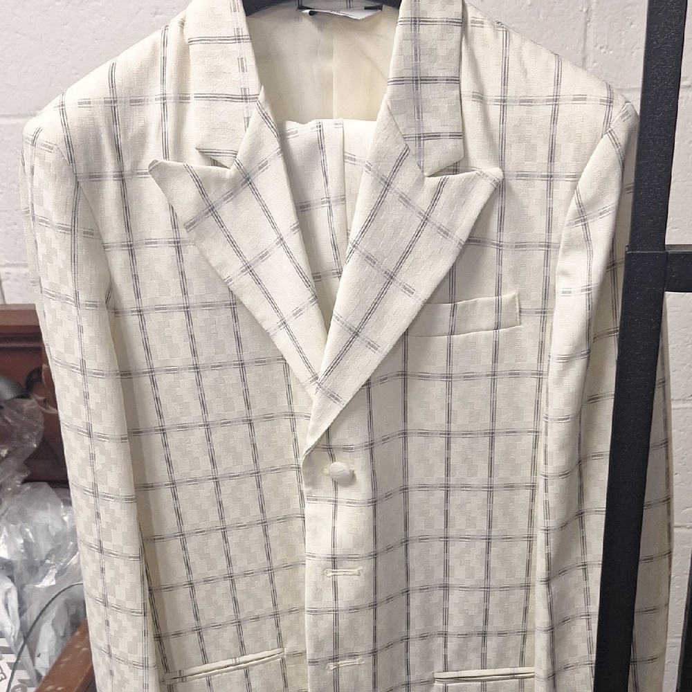 Classic Cream Checkered Boys Blazer